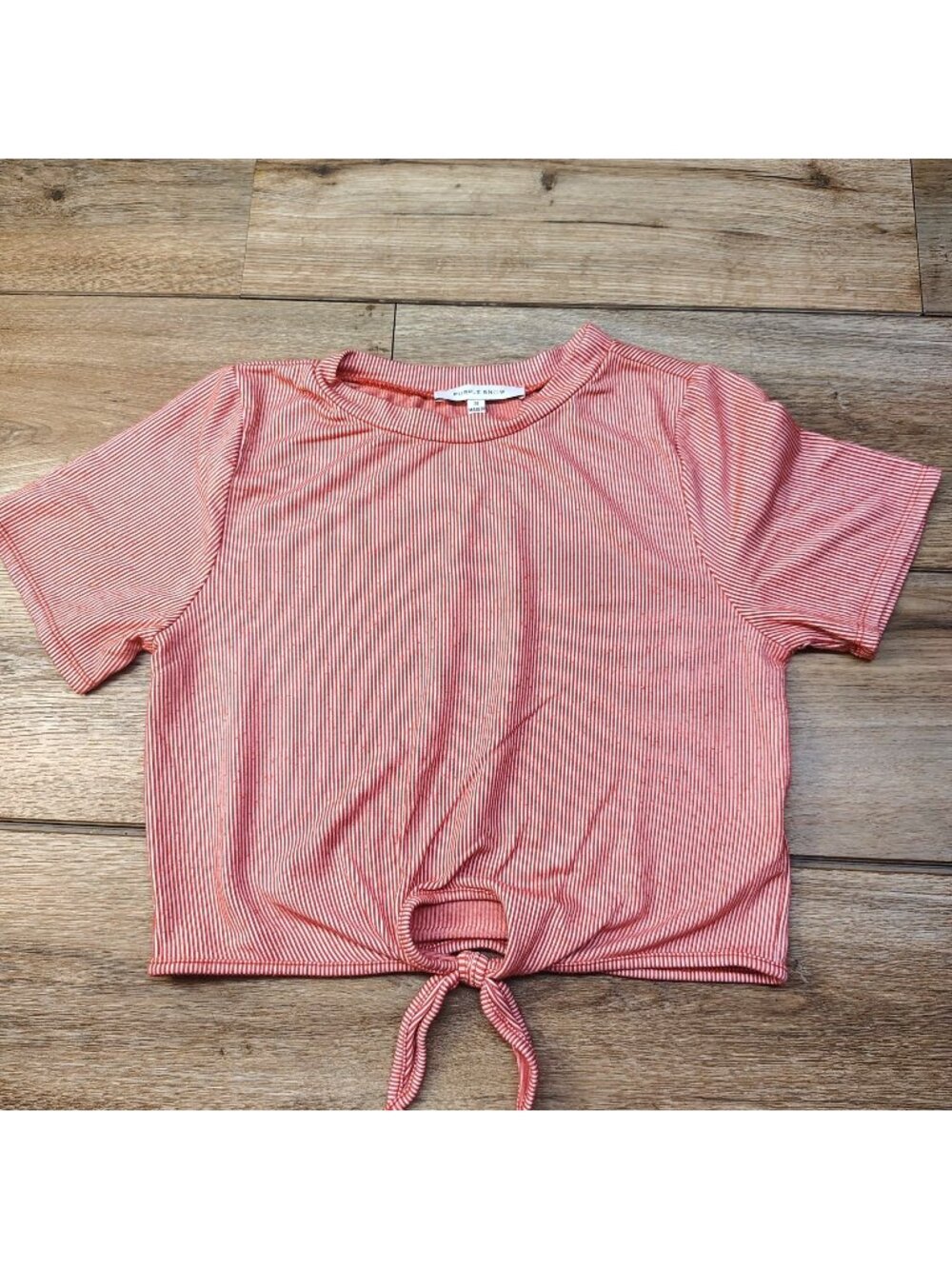 Purple Snow Womens Soft Knit Tie Waist Short Sleeve Top Pink small
